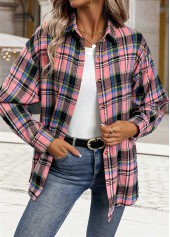 Pink Button Tummy Coverage Plaid Long Sleeve Shirt | thumb picture 