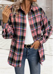 Pink Button Tummy Coverage Plaid Long Sleeve Shirt | thumb picture 