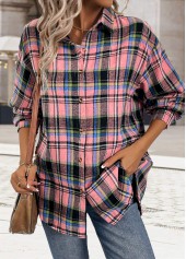 Pink Button Tummy Coverage Plaid Long Sleeve Shirt | thumb picture 