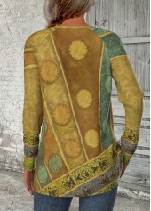 Green Geometric Print Long Sleeve Round Neck T Shirt | thumb picture 