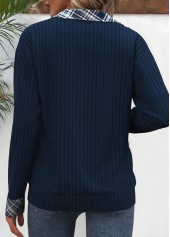 Peacock Blue Patchwork Plaid Long Sleeve Sweatshirt | thumb picture 
