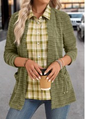 Avocado Green Plaid Long Sleeve Fake Two Piece Twinset | thumb picture 