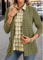 Avocado Green Plaid Long Sleeve Fake Two Piece Twinset | thumb picture 