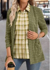Avocado Green Plaid Long Sleeve Fake Two Piece Twinset | thumb picture 