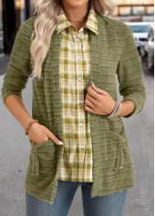 Avocado Green Plaid Long Sleeve Fake Two Piece Twinset | thumb picture 