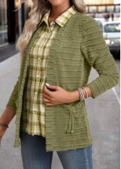 Avocado Green Plaid Long Sleeve Fake Two Piece Twinset | thumb picture 