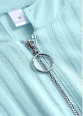 Mint Green Zipper Long Sleeve Split Neck Shirt | thumb picture 