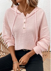 Light Pink Drawstring Long Sleeve Hoodie | thumb picture 