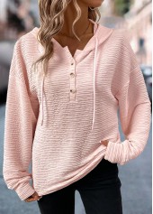Light Pink Drawstring Long Sleeve Hoodie | thumb picture 