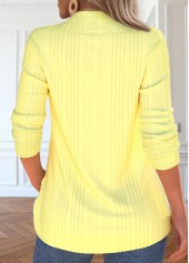 Light Yellow Button Long Sleeve V Neck T Shirt | thumb picture 