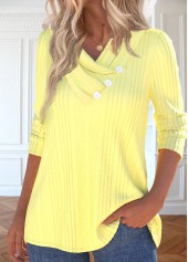 Light Yellow Button Long Sleeve V Neck T Shirt | thumb picture 