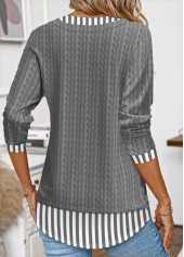 Grey Patchwork Striped Long Sleeve Fake Two Piece Twinset | thumb picture 