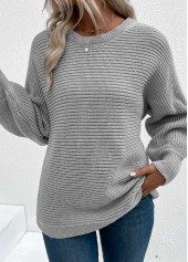 Grey Tummy Coverage Long Sleeve Round Neck Sweater | thumb picture 