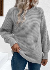 Grey Tummy Coverage Long Sleeve Round Neck Sweater