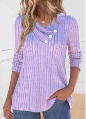 Light Purple Button Long Sleeve V Neck Sweatshirt | thumb picture 
