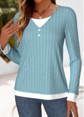 Light Blue Patchwork Plus Size Fake Two Piece Twinset | thumb picture 