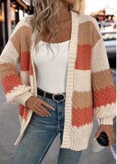 Orange Patchwork Design Long Sleeve Cardigan | thumb picture 