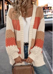 Orange Patchwork Design Long Sleeve Cardigan | thumb picture 