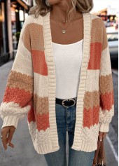 Orange Patchwork Design Long Sleeve Cardigan | thumb picture 