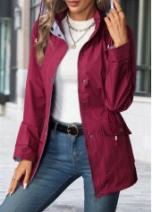 Wine Red Lace Up Long Sleeve Hooded Trench Coat | thumb picture 