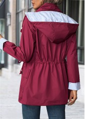 Wine Red Lace Up Long Sleeve Hooded Trench Coat | thumb picture 