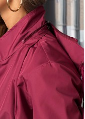 Wine Red Lace Up Long Sleeve Hooded Trench Coat | thumb picture 
