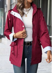 Wine Red Lace Up Long Sleeve Hooded Trench Coat | thumb picture 