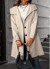 Beige Drawstring Long Sleeve Hooded Trench Coat | thumb picture 