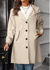 Beige Drawstring Long Sleeve Hooded Trench Coat