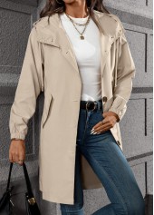 Beige Drawstring Long Sleeve Hooded Trench Coat | thumb picture 