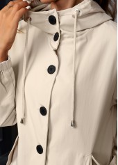 Beige Drawstring Long Sleeve Hooded Trench Coat | thumb picture 