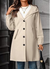 Beige Drawstring Long Sleeve Hooded Trench Coat | thumb picture 