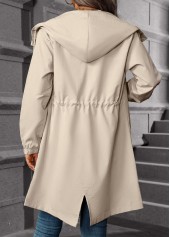 Beige Drawstring Long Sleeve Hooded Trench Coat | thumb picture 