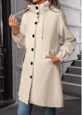 Beige Drawstring Long Sleeve Hooded Trench Coat | thumb picture 
