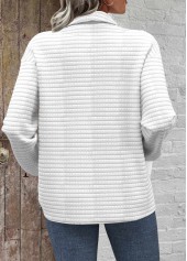 White Textured Fabric Long Sleeve Turn Down Collar Sweatshirt | thumb picture 