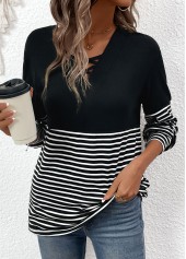 Black Criss Cross Striped Long Sleeve T Shirt | thumb picture 