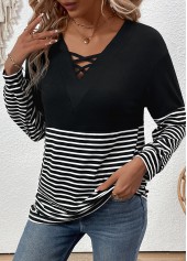 Black Criss Cross Striped Long Sleeve T Shirt | thumb picture 