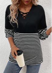 Black Criss Cross Striped Long Sleeve T Shirt | thumb picture 