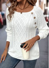 White Button Long Sleeve Round Neck Sweater | thumb picture 