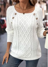 White Button Long Sleeve Round Neck Sweater | thumb picture 
