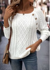 White Button Long Sleeve Round Neck Sweater | thumb picture 