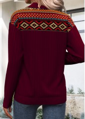 Deep Red Zipper Tribal Print Long Sleeve Sweatshirt | thumb picture 