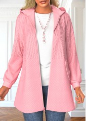Pink Zipper Long Sleeve Hooded Jacket