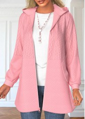 Pink Zipper Long Sleeve Hooded Jacket