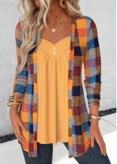 Ginger Plaid Long Sleeve Fake Two Piece Twinset