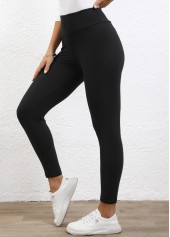 Black High Waisted Ankle Length Elastic Waist Leggings | thumb picture 