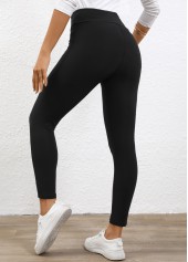 Black High Waisted Ankle Length Elastic Waist Leggings | thumb picture 