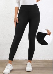 Black High Waisted Ankle Length Elastic Waist Leggings