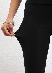 Black High Waisted Ankle Length Elastic Waist Leggings | thumb picture 