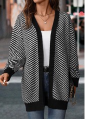 Black Patchwork Striped Long Sleeve Cardigan | thumb picture 